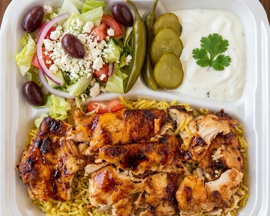 Shawarma platter with rice, salad and hummus in St. Vital, Winnipeg